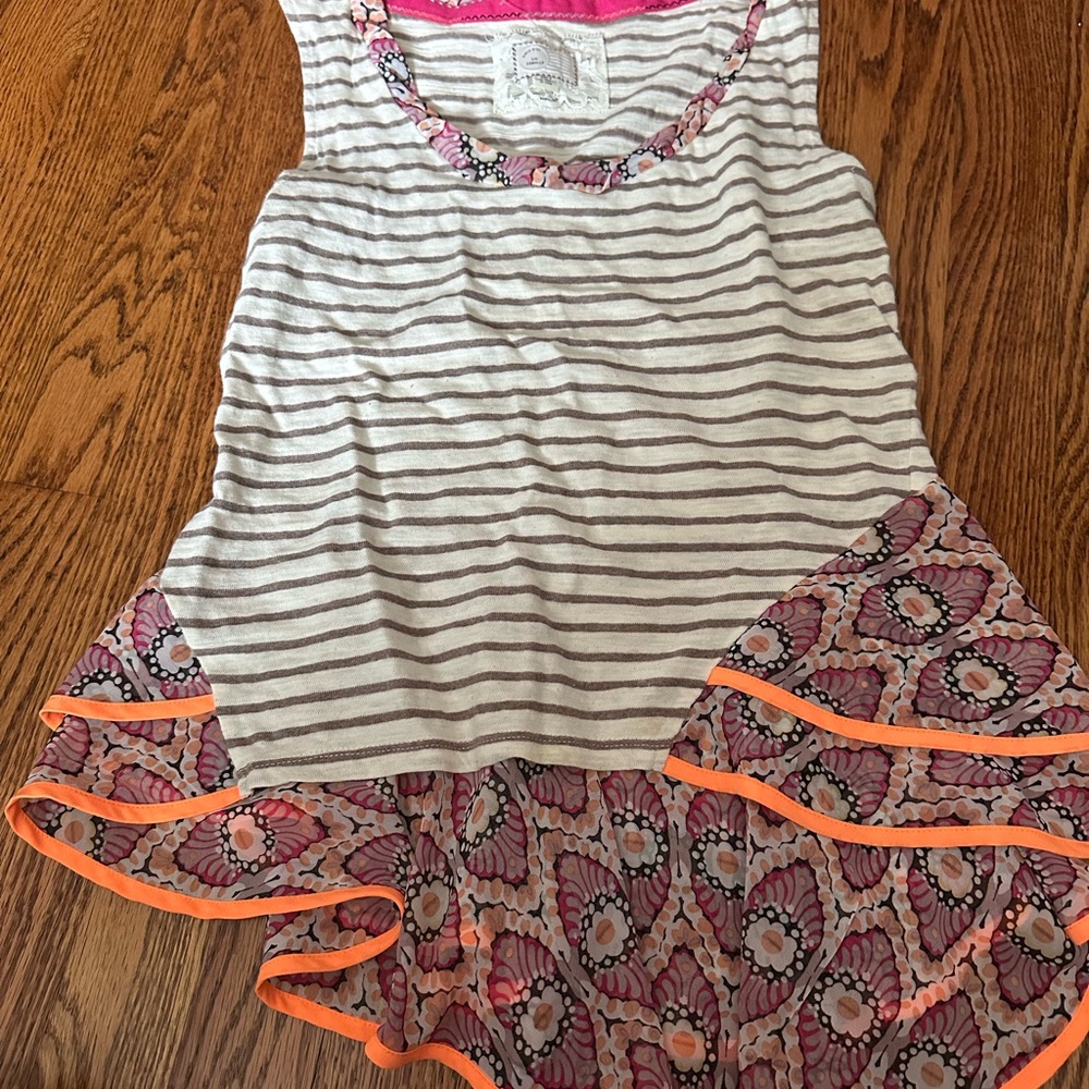 Anthropologie Pink and Orange Striped Tank Top